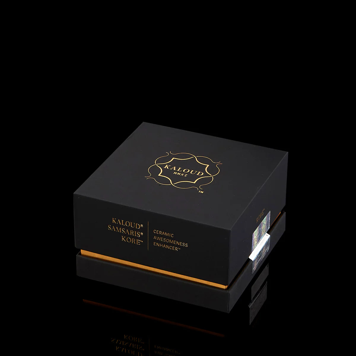 Kaloud Samsaris Kore ceramic shisha bowl premium black and gold gift box with holographic seal, image 9 of 11
