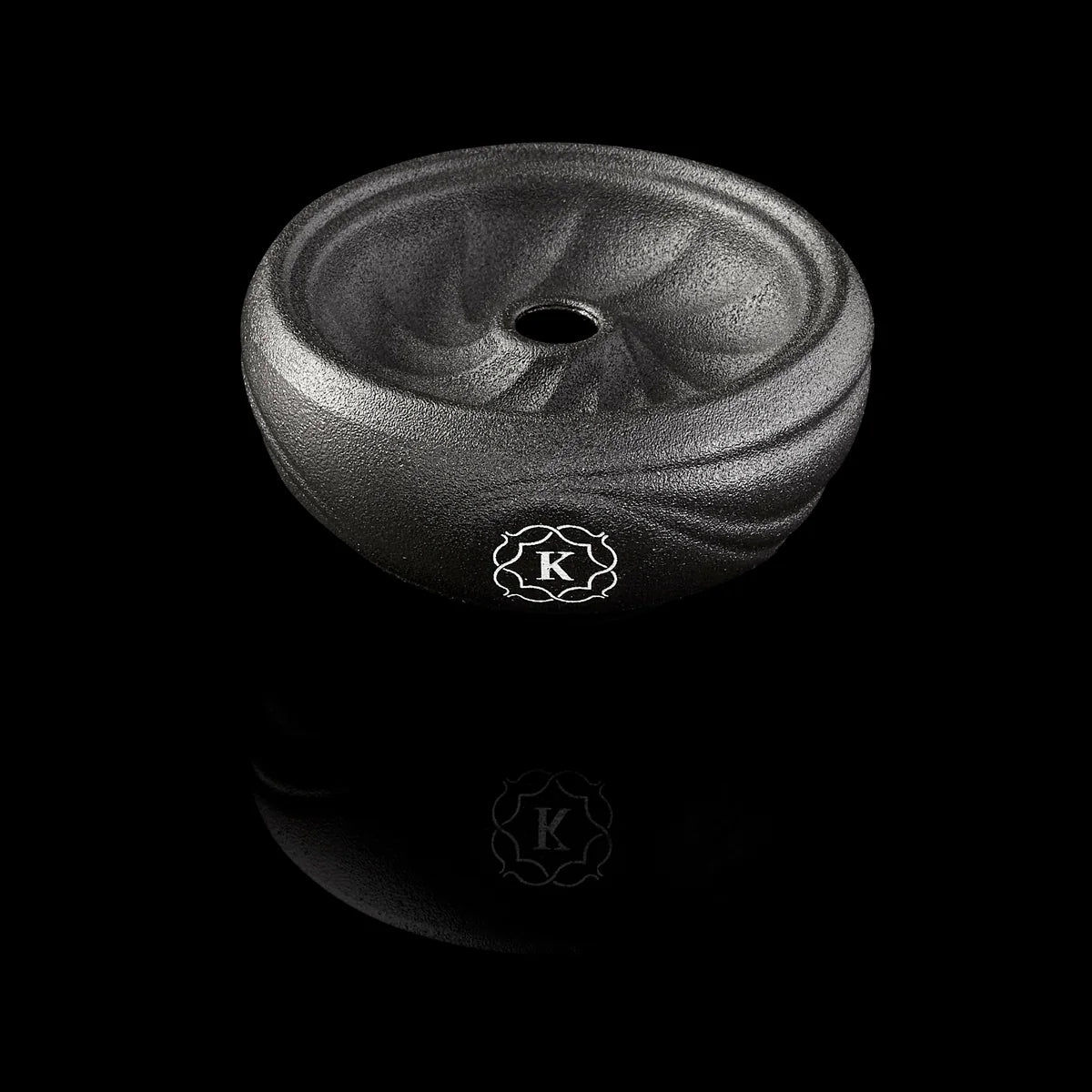 Kaloud Samsaris Kore all ceramic shisha bowl three-quarter view showing swirl texture and K emblem, image 8 of 11