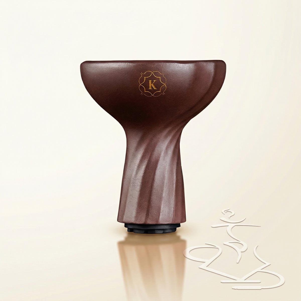 Kaloud Samsaris Kore Qì red clay tall shisha bowl front portrait showing spiral twist ribbed stem gold K crest and integrated silicone grommet, image 7 of 18
