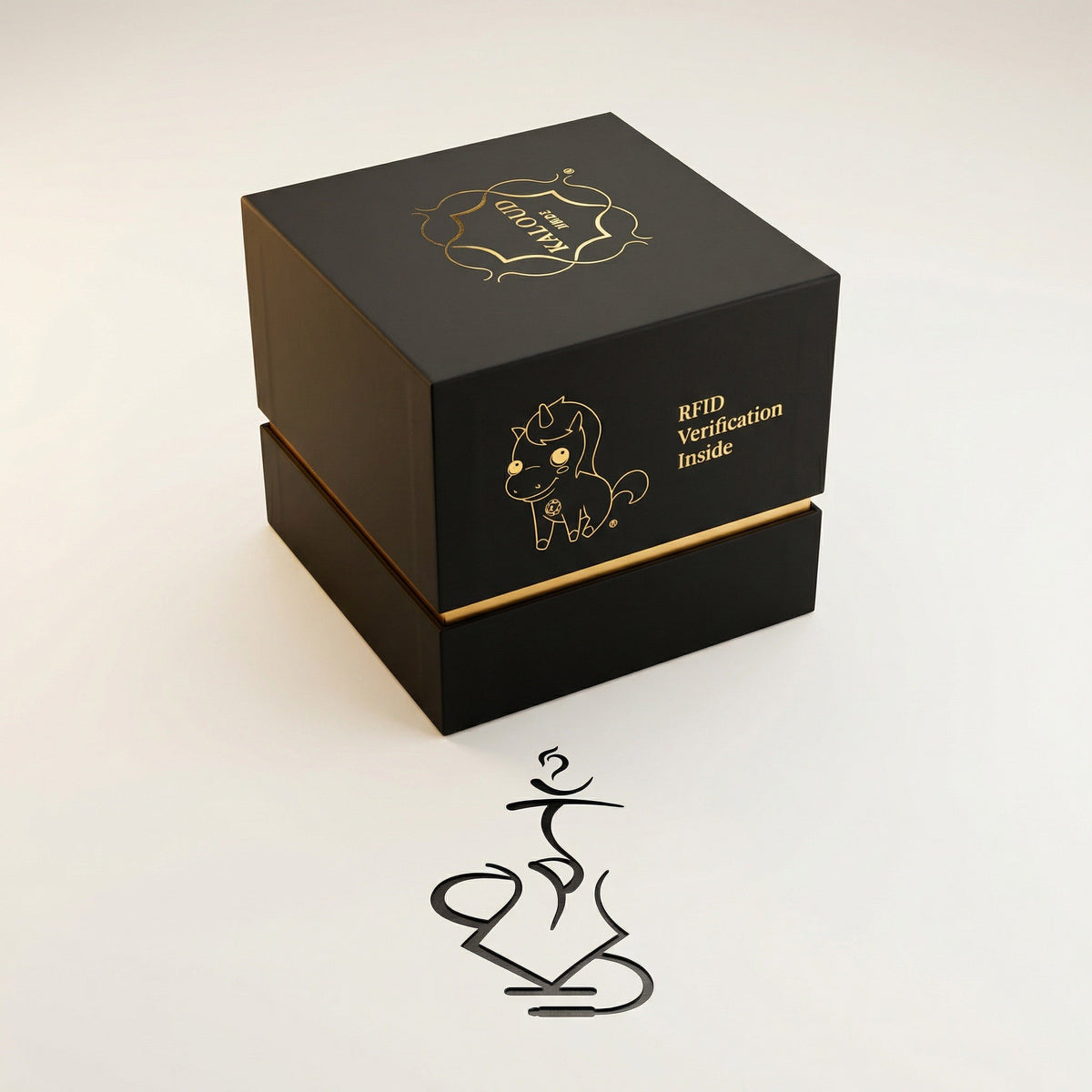 Kaloud Samsaris Lapis II shisha bowl, white ceramic core in a matte black silicone shell, on a black background, image 3 of 3