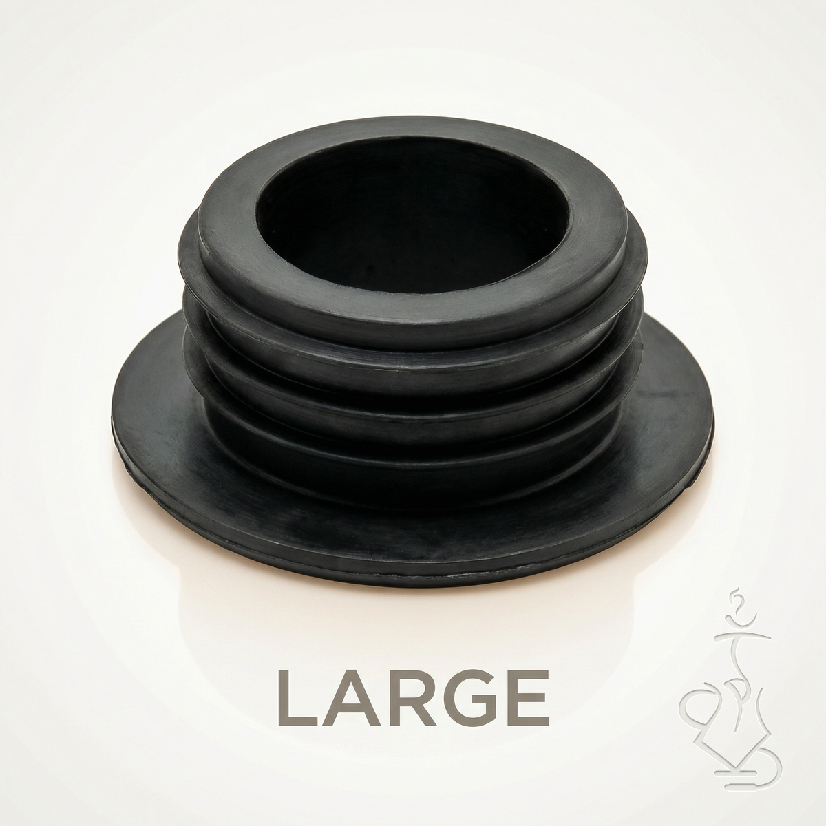Khalil Mamoon large black rubber base grommet close-up showing stepped ridges and cup-shaped opening, fits standard full-size KM hookah pipes, image 4 of 10