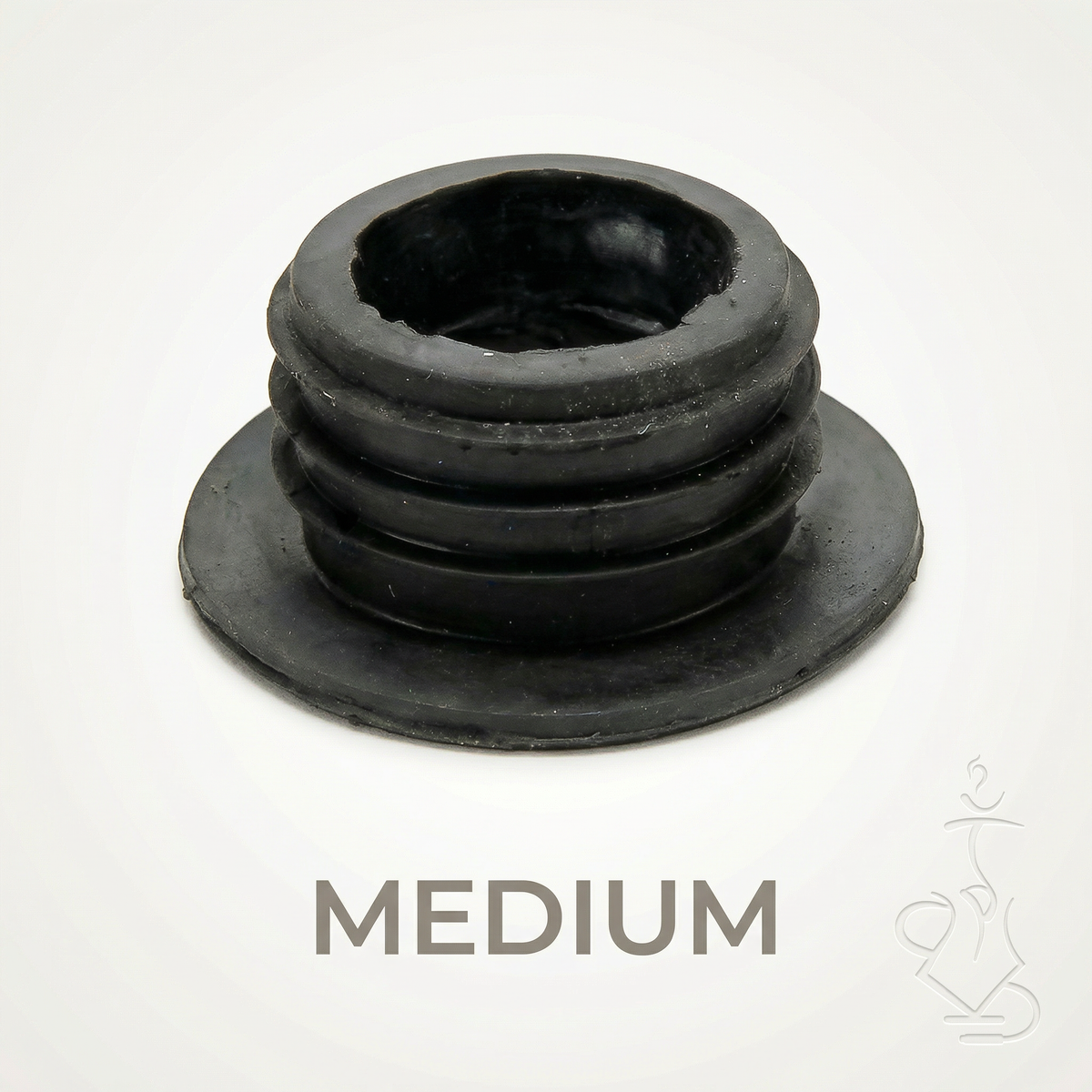 Khalil Mamoon medium black rubber base grommet close-up showing stepped ridges and cup-shaped opening, fits mid-size KM hookah pipes, image 3 of 10