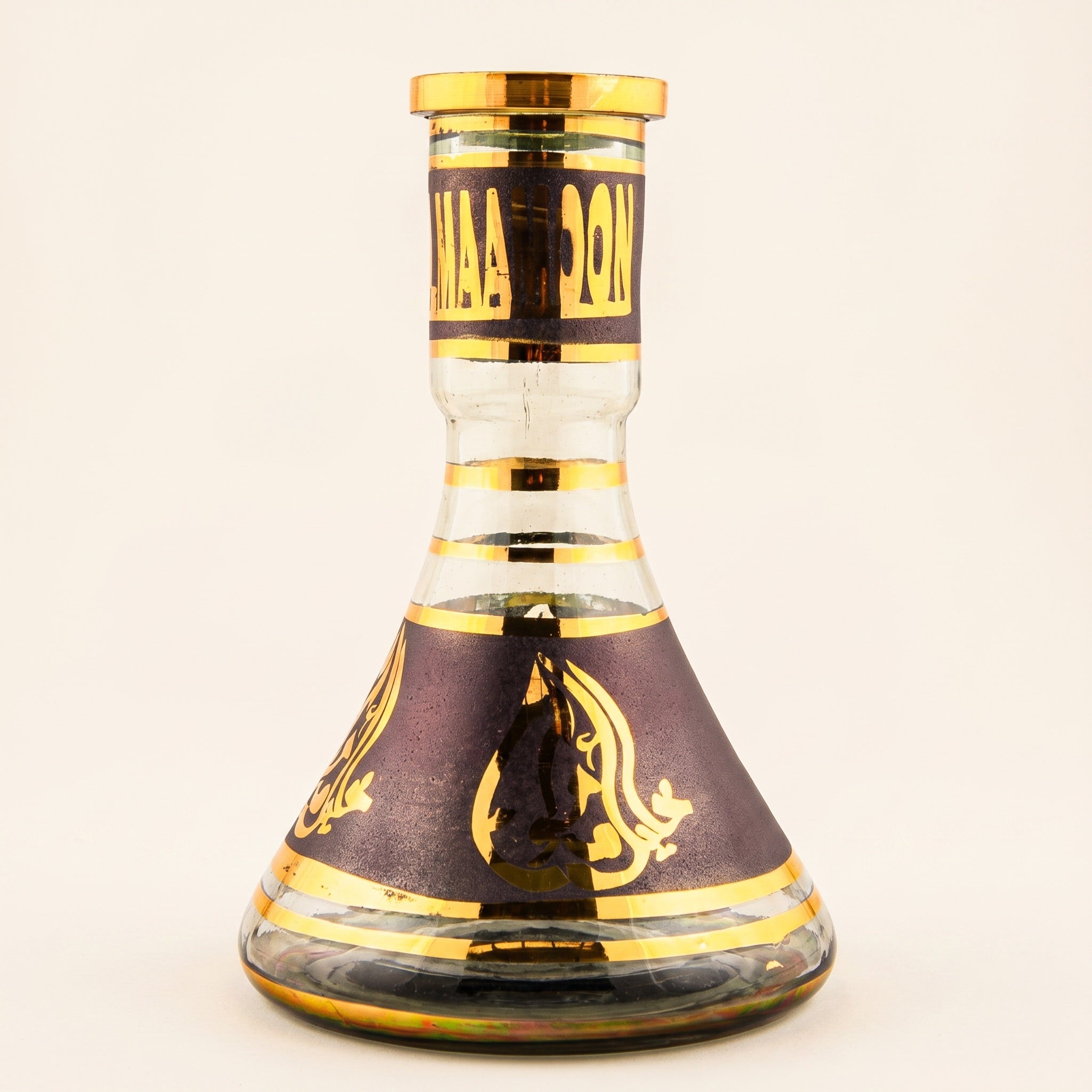Khalil Mamoon 30cm black and gold hand-painted Egyptian glass shisha base with gold banding
