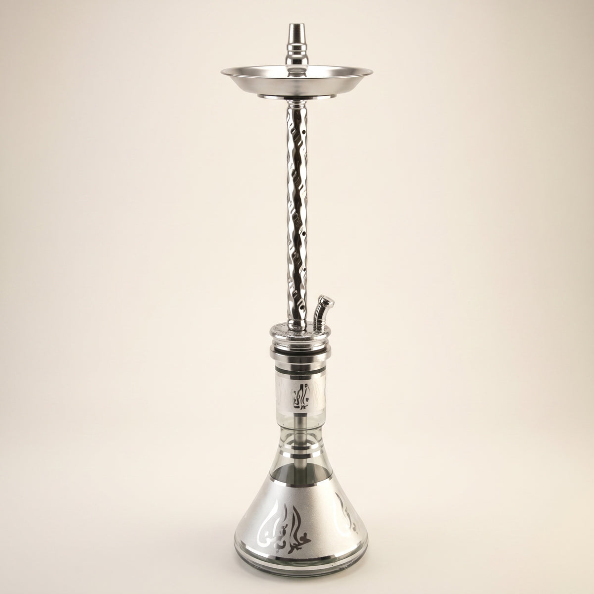 Khalil Mamoon Borg 4351 80cm polished nickel Egyptian hookah with hammered chrome stem and silver-banded glass base, image 5 of 20