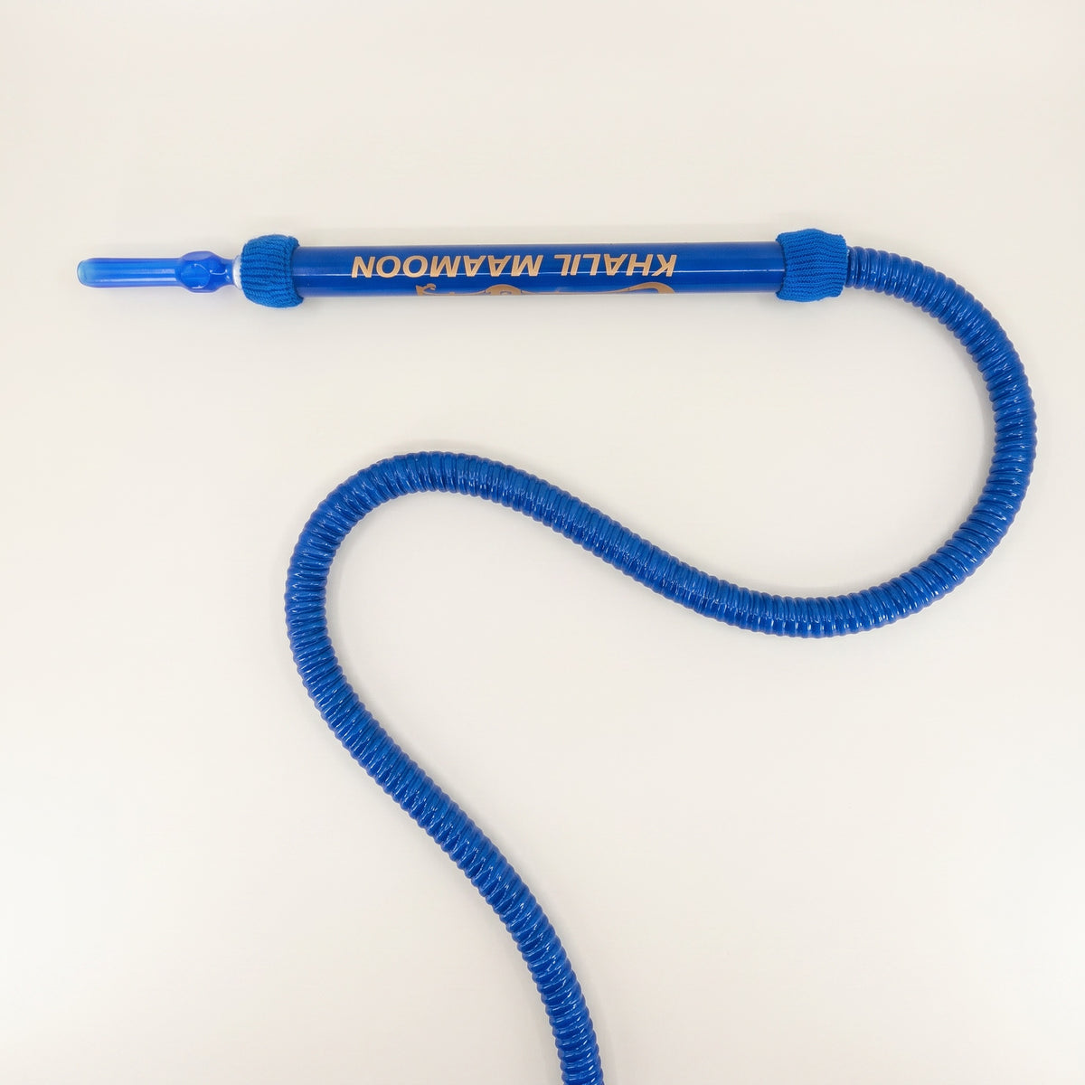 Khalil Mamoon Blue Shisha Hose with gold cartouche handle, woven cuff, and acrylic mouthpiece, image 2 of 4
