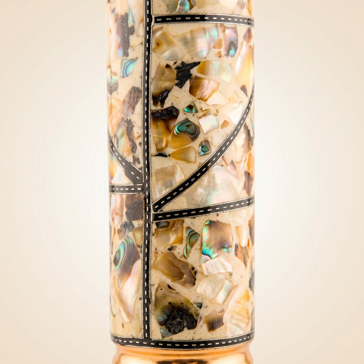 Khalil Mamoon Ice Dana Sadaf mother-of-pearl sadaf inlay detail with fine enamel linework from Cairo-crafted shisha pipe, image 4 of 21