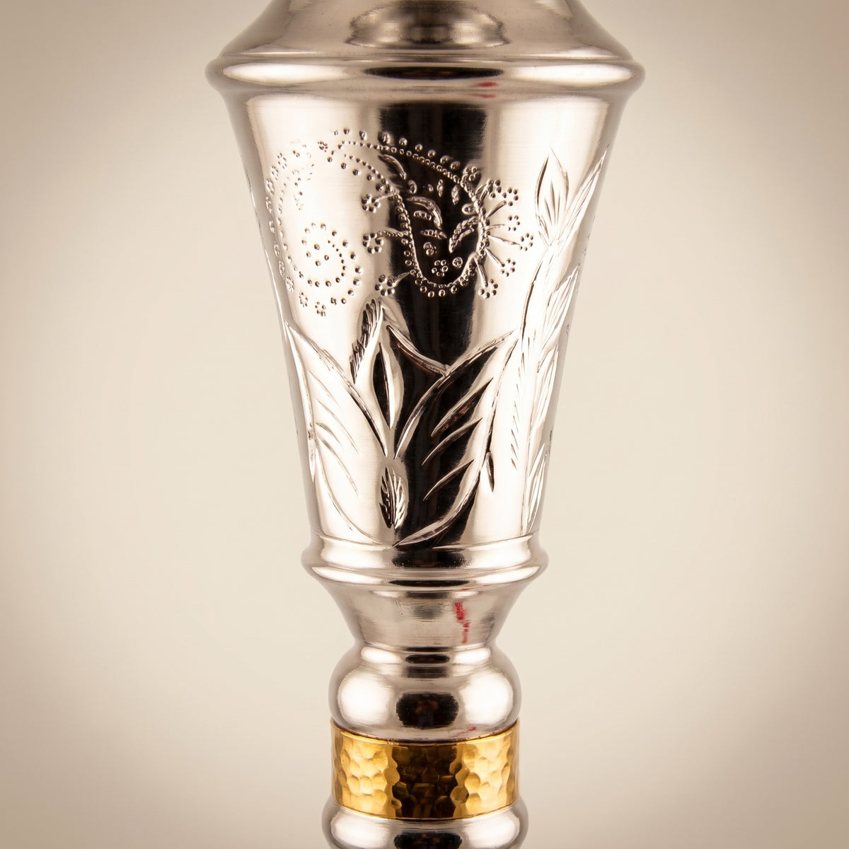Khalil Mamoon Ice Lotus 1511 engraved silver stem with pinprick paisley, leaf motif, hammered gold band, image 3 of 24