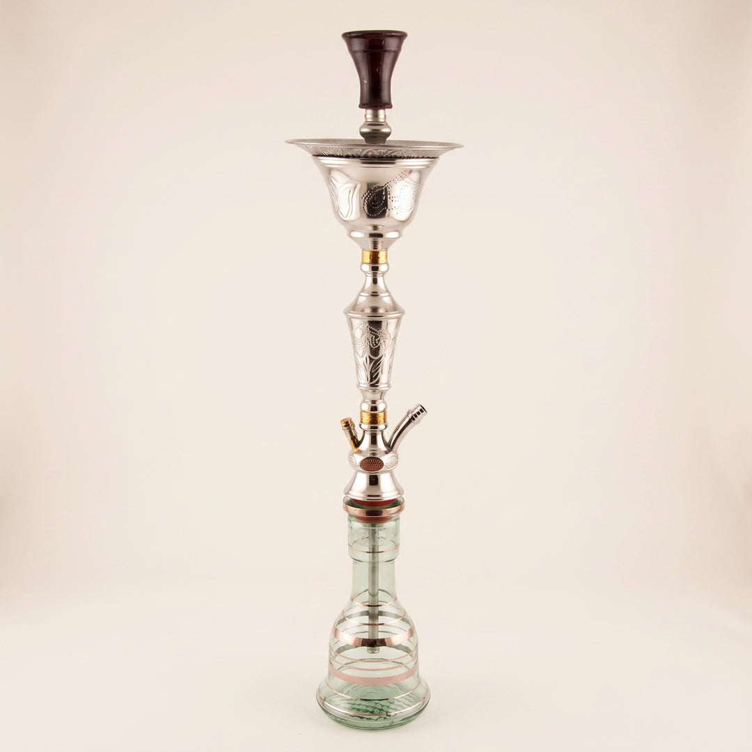 Khalil Mamoon Ice Lotus 1511 80cm polished silver Egyptian ice-chamber hookah with clear glass base