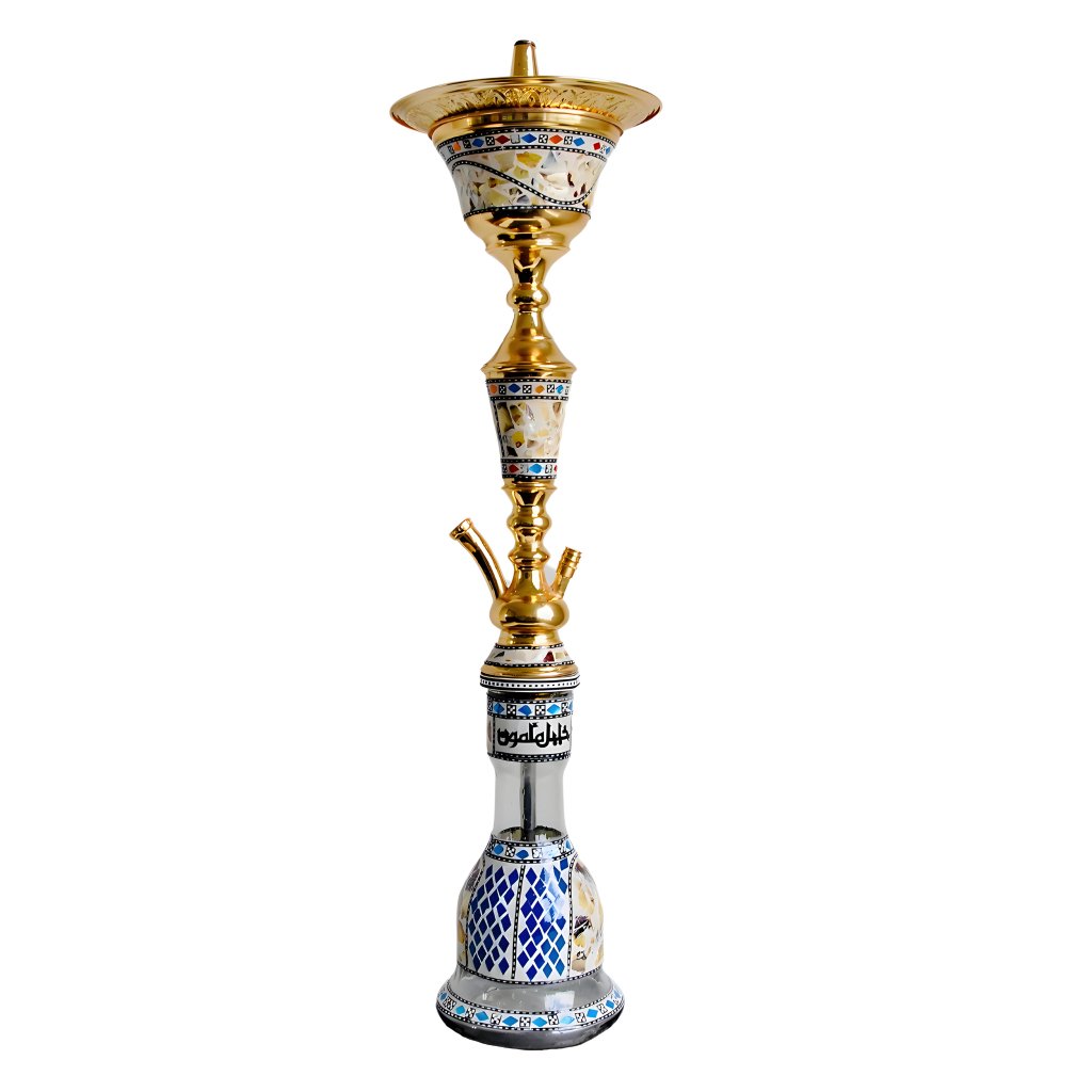 Gold Khalil Mamoon Ice Chiller hookah with glass base and hose, image 14 of 24
