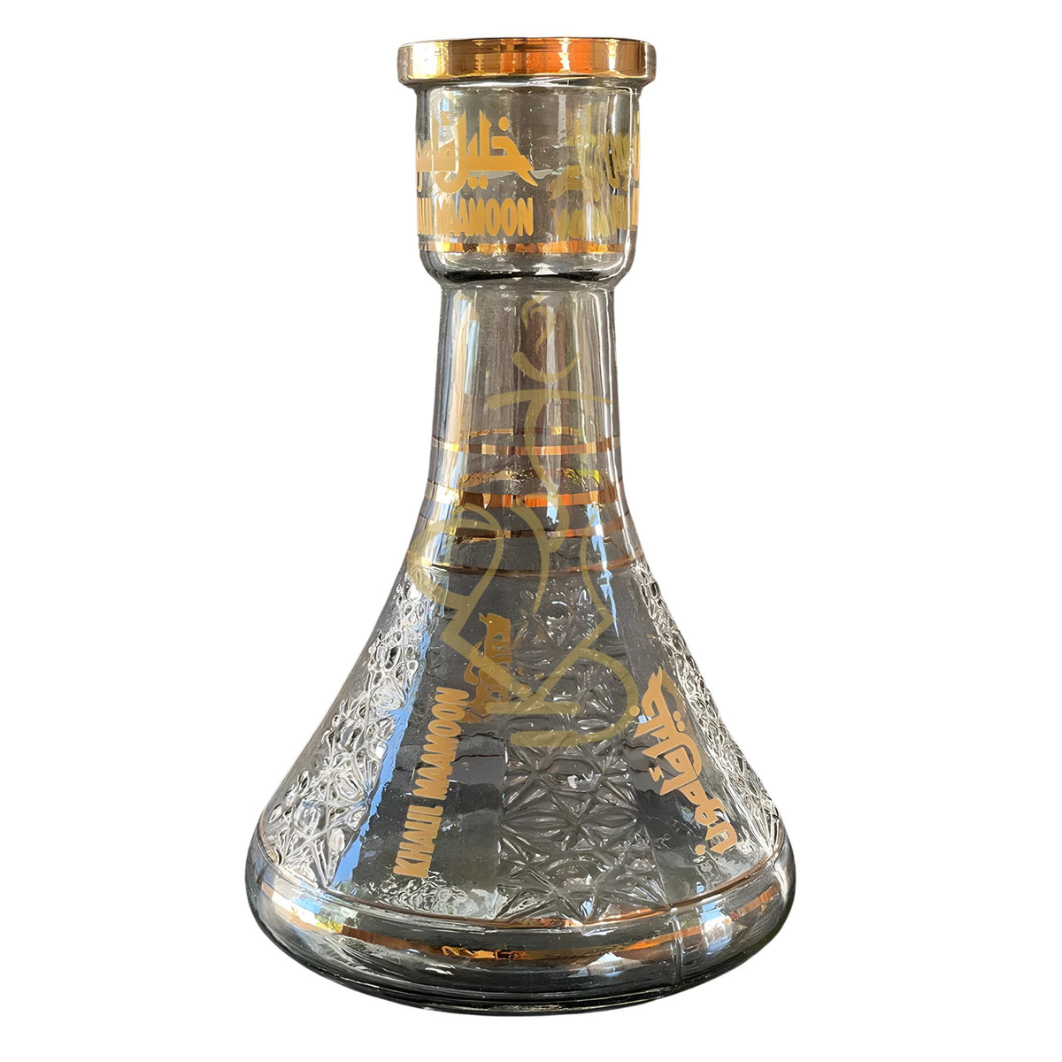 Khalil Mamoon large hookah base featuring a detailed pattern and gold accents, compatible with medium to large shishas.
, image 7 of 7