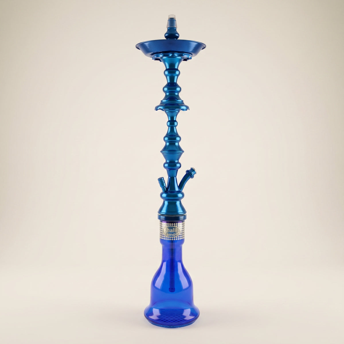Khalil Mamoon Shareef Blue 79cm Egyptian hookah, gloss blue aluminium stem with cobalt glass base, image 2 of 14