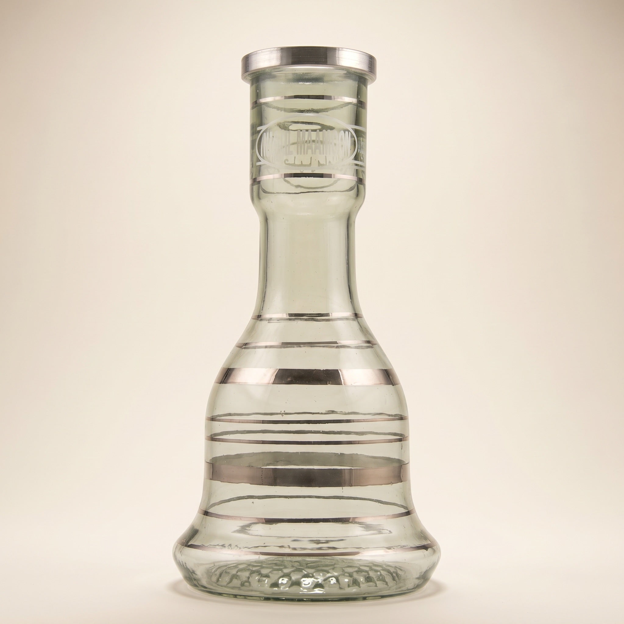 Khalil Mamoon Silver Stripe 30cm hand-blown Egyptian glass shisha base with silver banding, front view