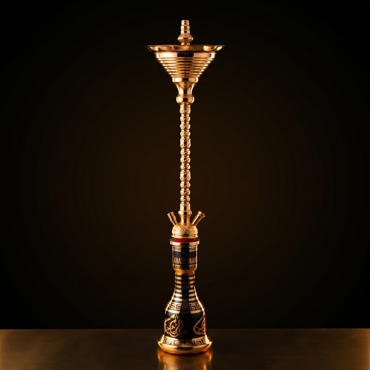 Khalil Mamoon Skinny Gold 90cm slim silhouette in warm dark studio showing spiral stem and ribbed ice chamber cone, image 3 of 16