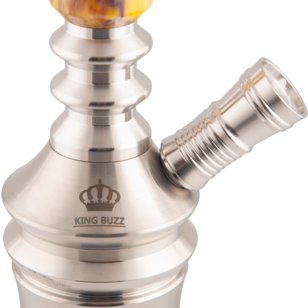King Buzz Amber Storm hookah stainless base purge valve and hose port detail — The Premium Way, image 8 of 15
