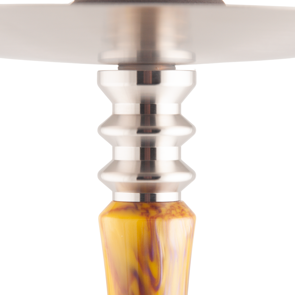 King Buzz Amber Storm hookah stainless tray collar and amber acrylic stem detail — The Premium Way, image 4 of 15