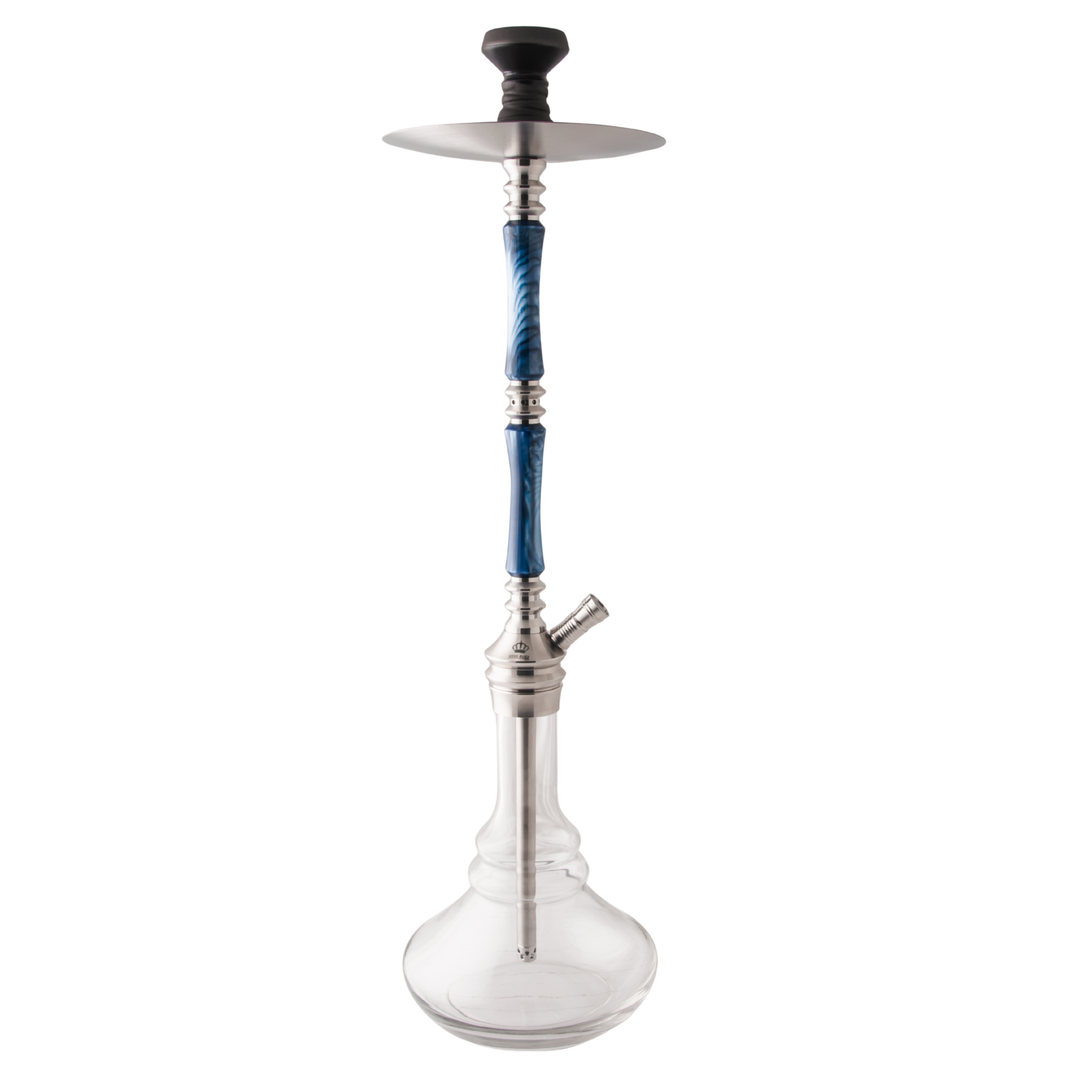King Buzz Sapphire Tide hookah full front view blue acrylic stem stainless steel