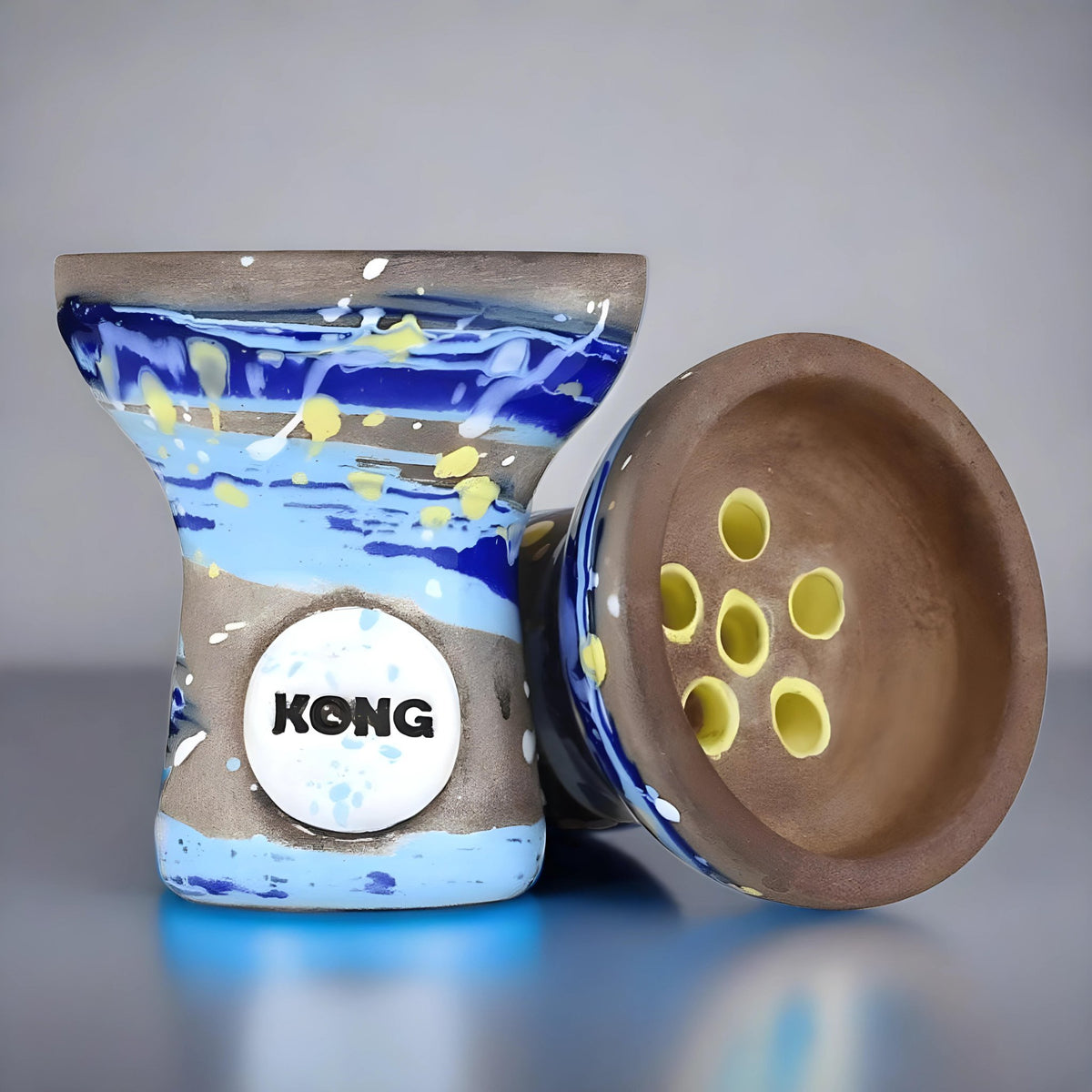 Turkish Boy Blue Hookah Bowl - Side View highlighting the detailed ceramic artwork., image 5 of 7