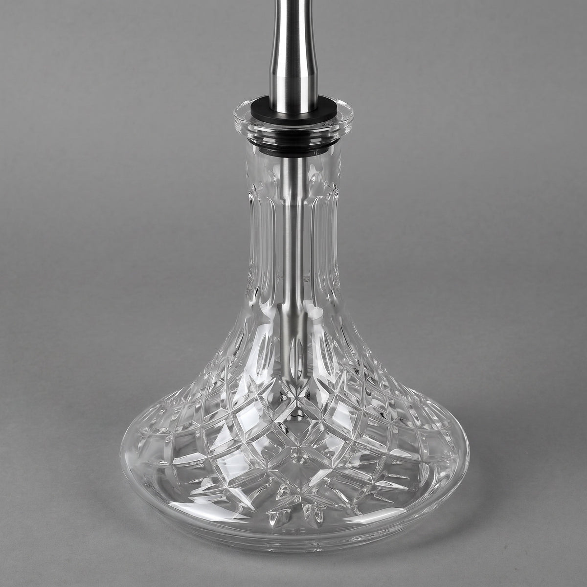 Lismore crystal-cut hookah base seated on Russian-style stainless stem showing 45mm grommet fit, image 3 of 6