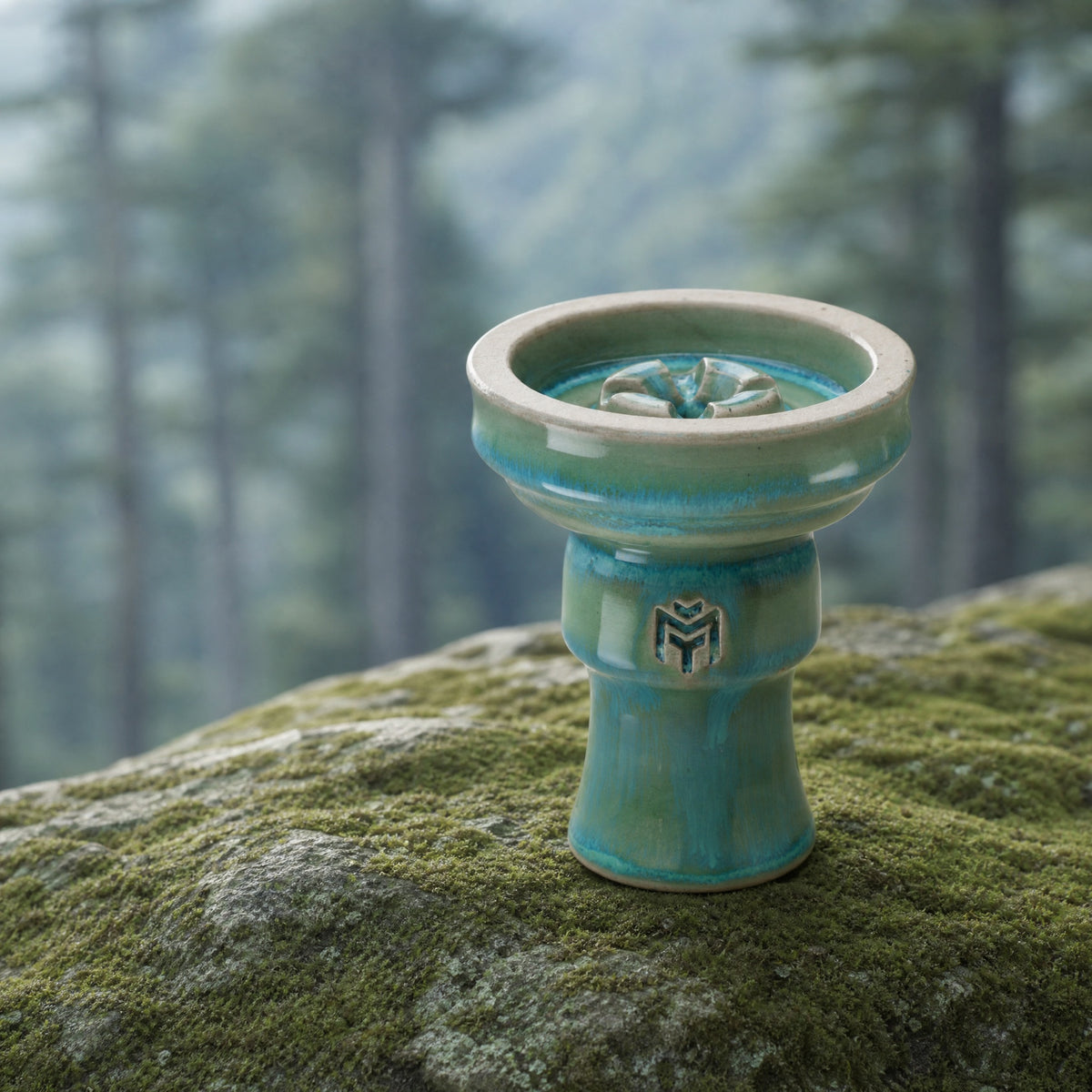 MIT Luxury Ashera Cedar bowl on moss-covered stone in Lebanese cedar grove, cool morning sage atmosphere, image 2 of 6