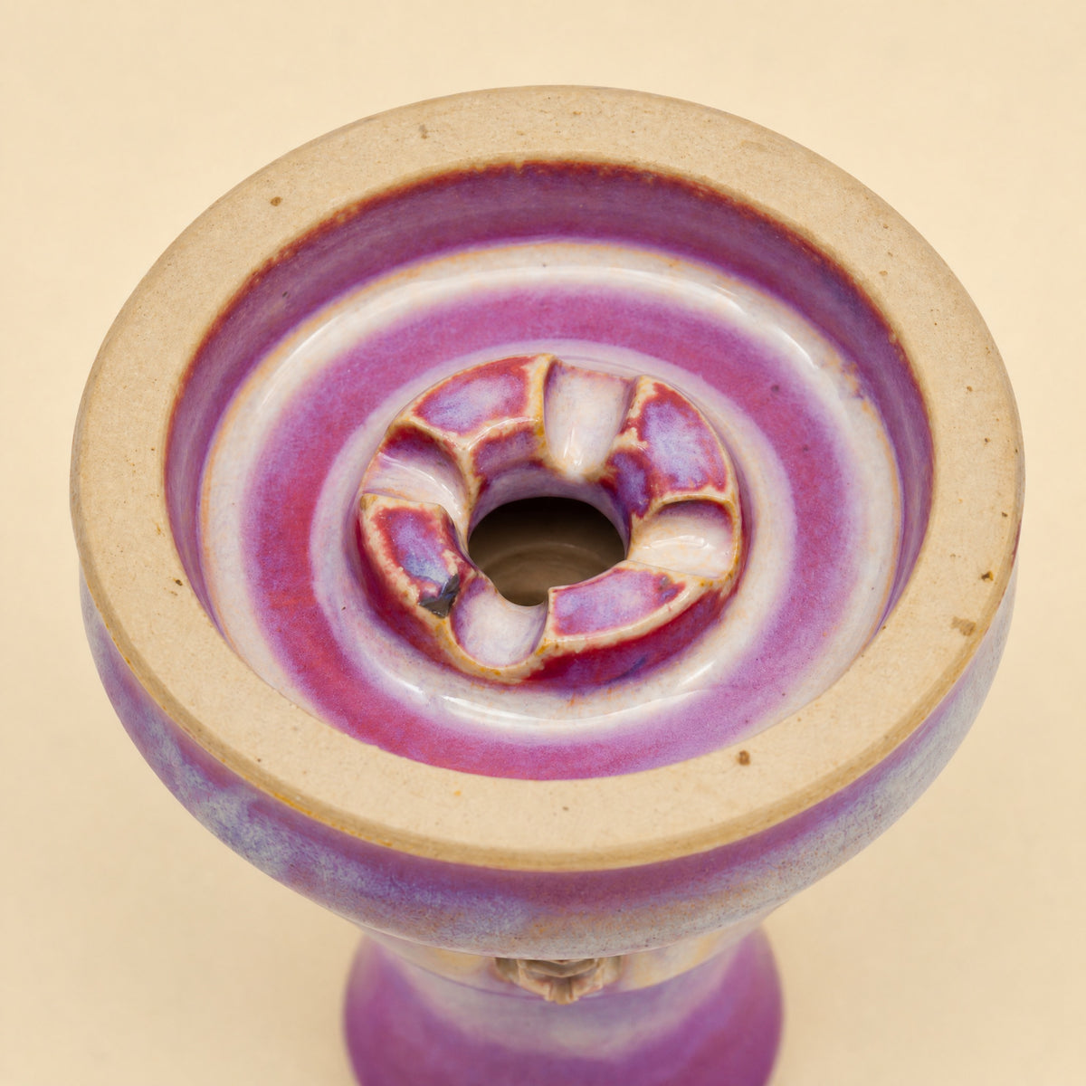 MIT Luxury Ashera Coral bowl macro top-down detail of rose-mauve glaze pooling around the phunnel spire, image 6 of 6