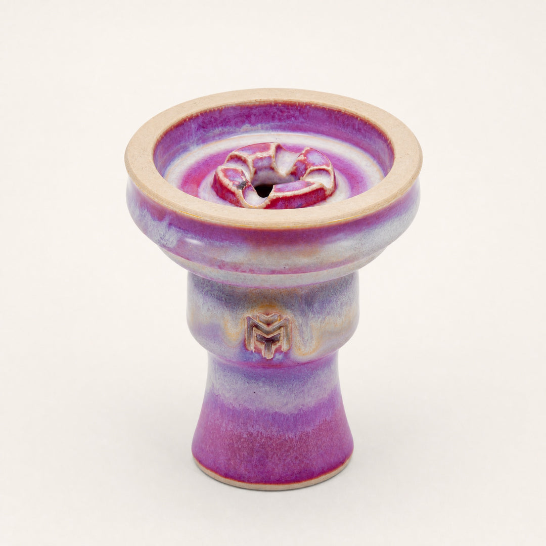 MIT Luxury Ashera Coral phunnel bowl, rose-mauve drip-glaze on stoneware body, three-quarter studio view