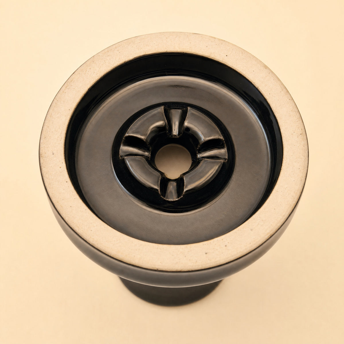 MIT Luxury Ashera Eclipse bowl macro top-down detail of glossy obsidian-black glaze around the phunnel spire, image 6 of 6