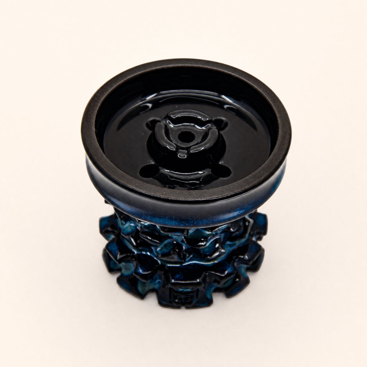 MIT Luxury Mitovation V2 Sapphire bowl top-down showing five-hole hybrid chamber and four-petal spire crown, image 3 of 6