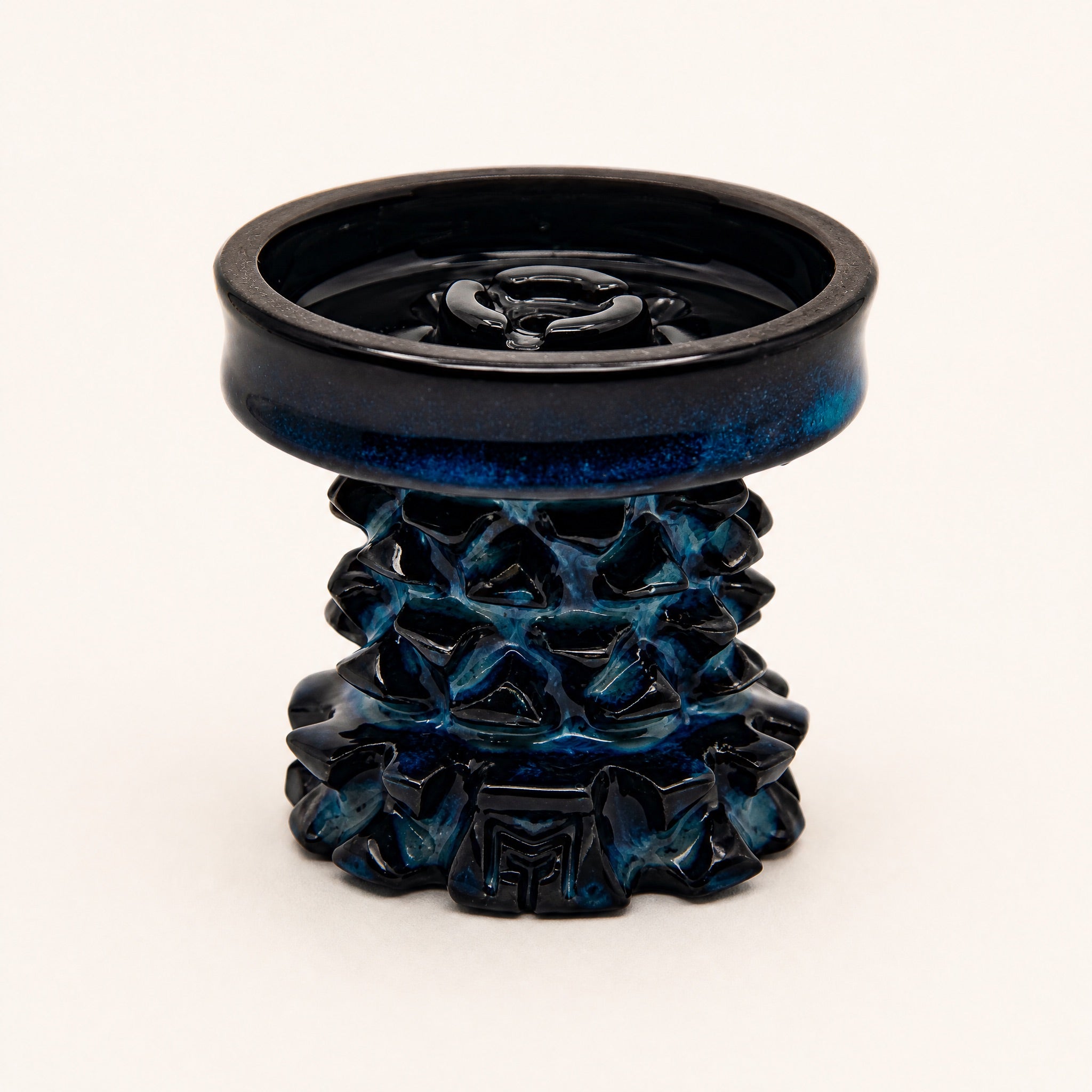 MIT Luxury Mitovation V2 Sapphire phunnel bowl, deep cobalt glaze with sapphire blue pooling, three-quarter studio view