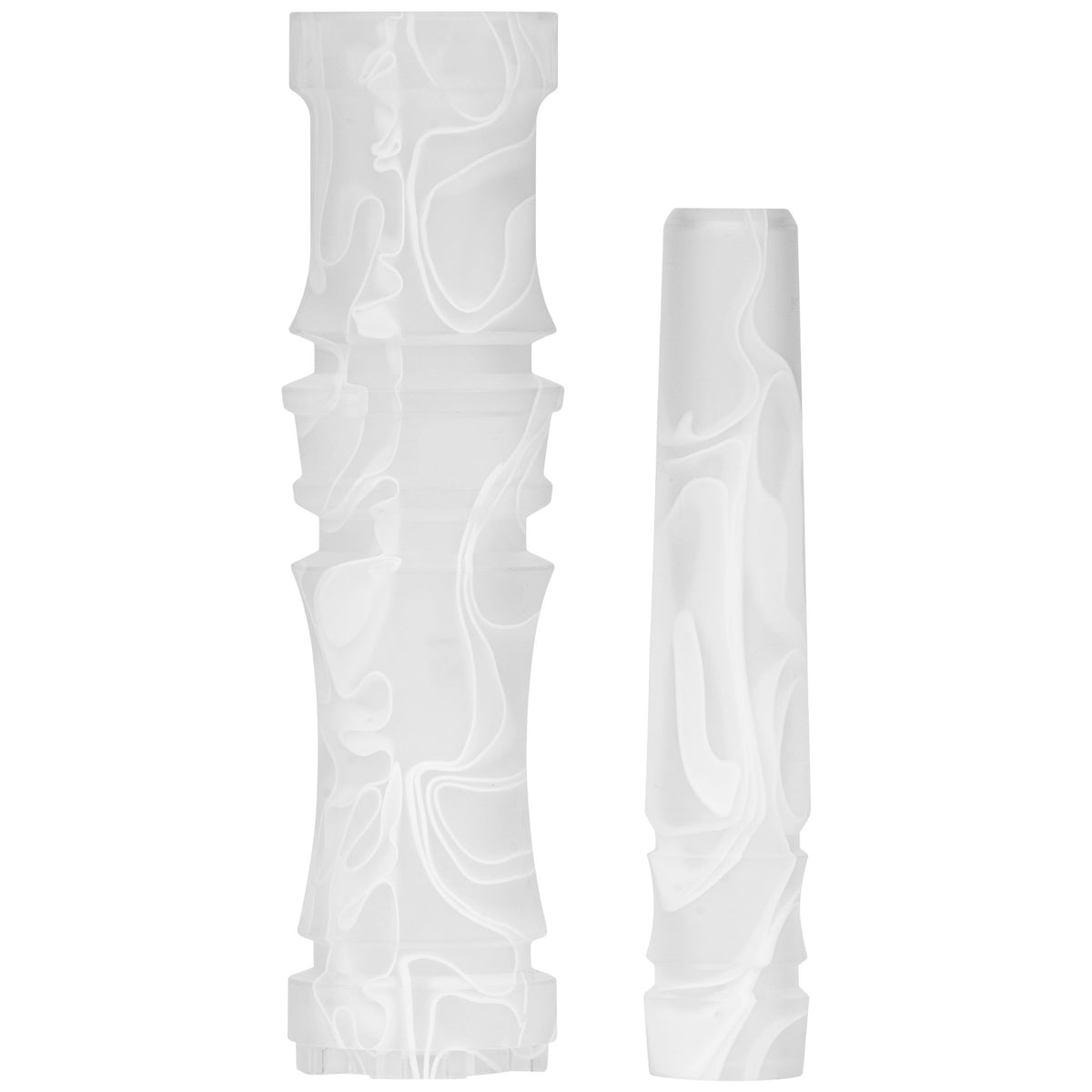 Moze Breeze Pro Wavy Frosted shisha, two frosted white poured-resin sleeve sections side by side showing the swirl pattern on the stem and grip, image 3 of 3