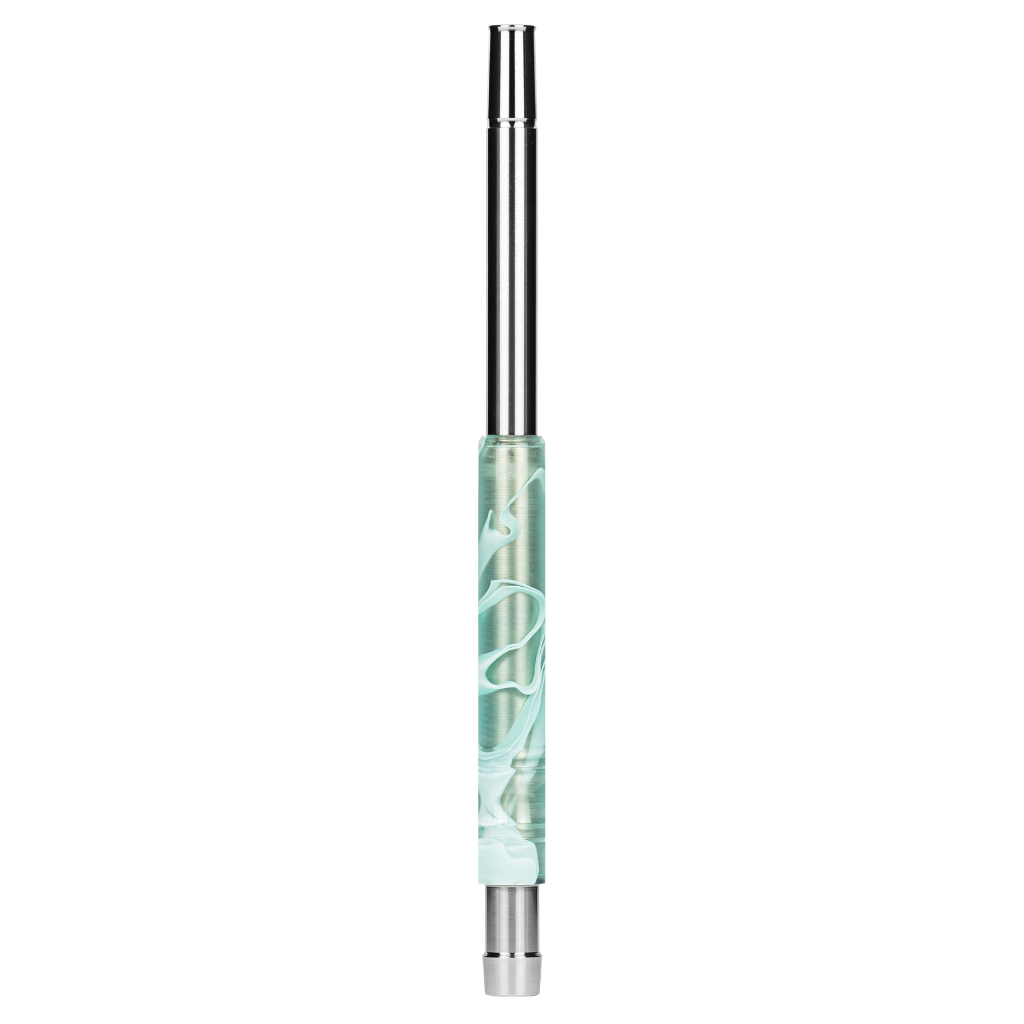 Moze Breeze Pro Wavy Mint shisha mouthpiece, stainless steel hose handle with mint swirl resin grip and polished metal tip, image 4 of 4