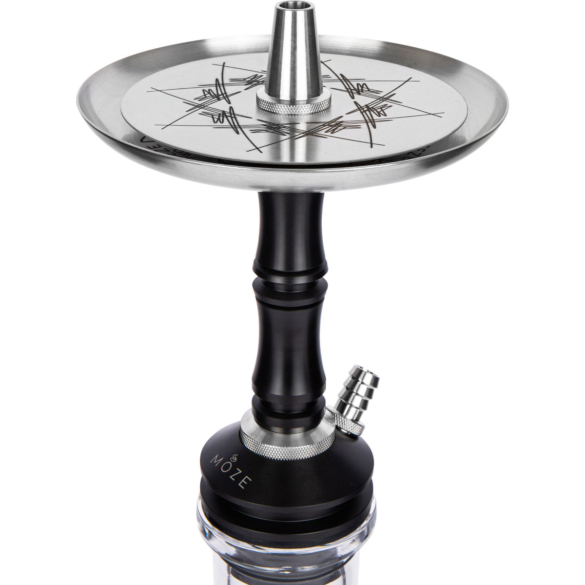 Moze Breeze Two Shisha Original Black – Stainless Steel Tray and Engraved Stem Detail, image 4 of 7