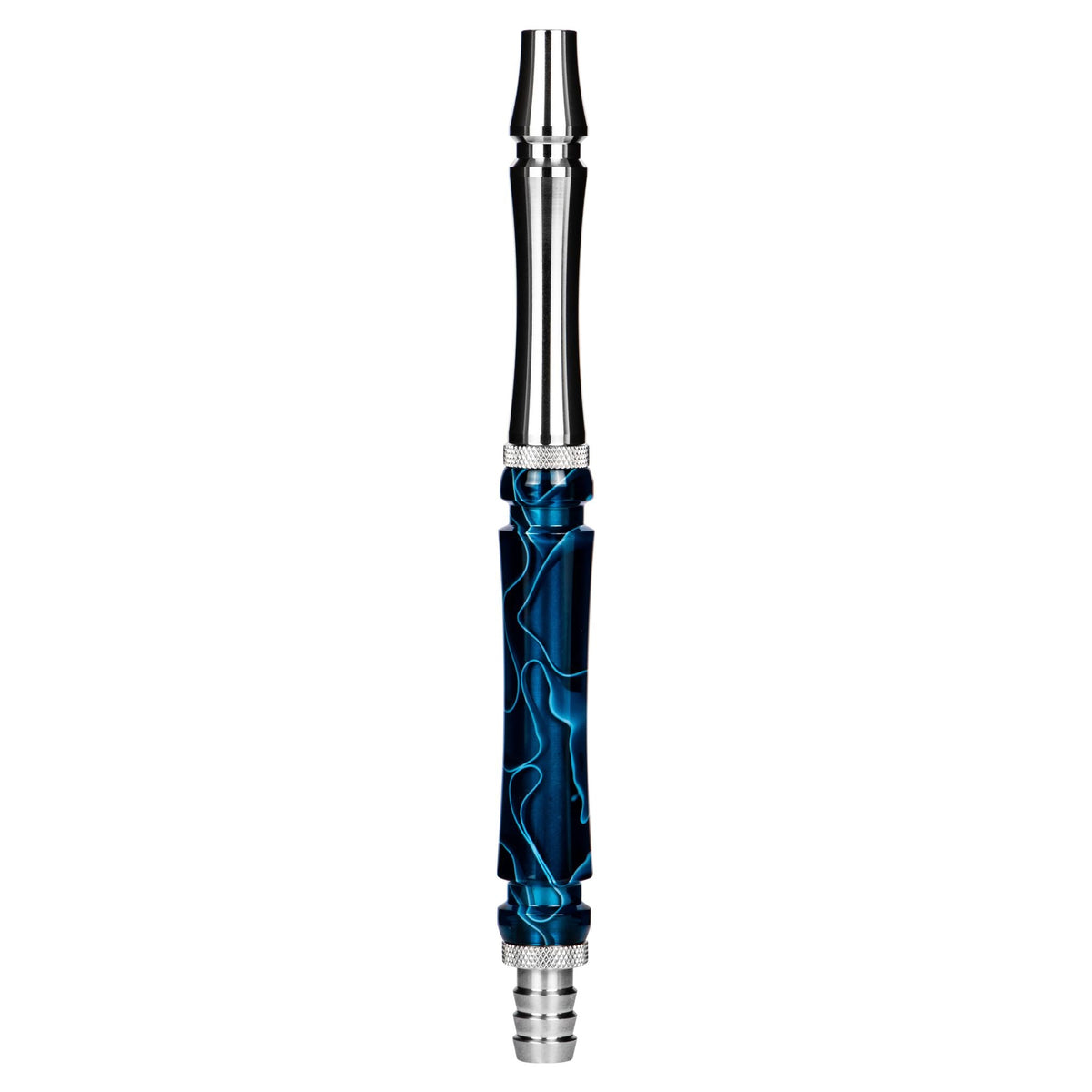 Moze Breeze Two Wavy Blue two-piece stainless steel mouthpiece with matching blue wavy resin sleeve, single-hose shisha component, image 2 of 7