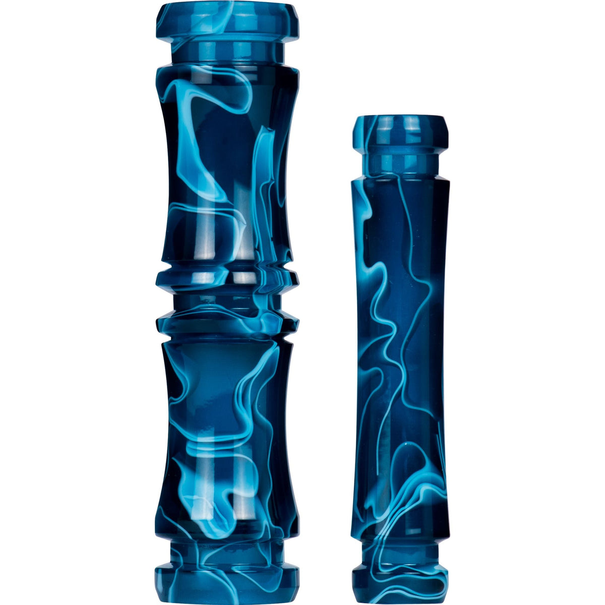 Moze Breeze Two Wavy Blue interchangeable acrylic epoxy resin stem sleeves, deep blue wavy poured pattern shown in two sections, image 5 of 7