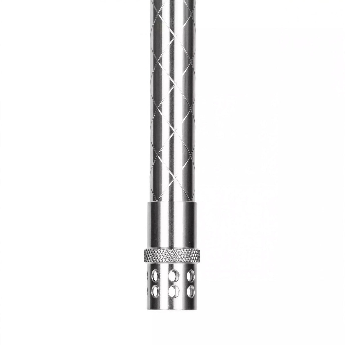 Moze Breeze Two Wavy Frosted shisha stainless steel diffuser downstem, open position, knurled ring and perforated diffusion holes detail, image 6 of 7