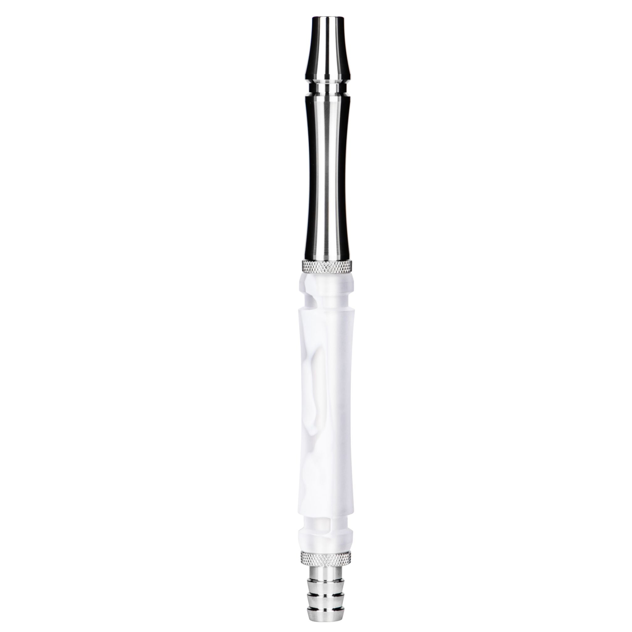 Moze Breeze Two Wavy Frosted two-piece stainless steel mouthpiece with matching frosted white wavy resin sleeve, single-hose shisha component