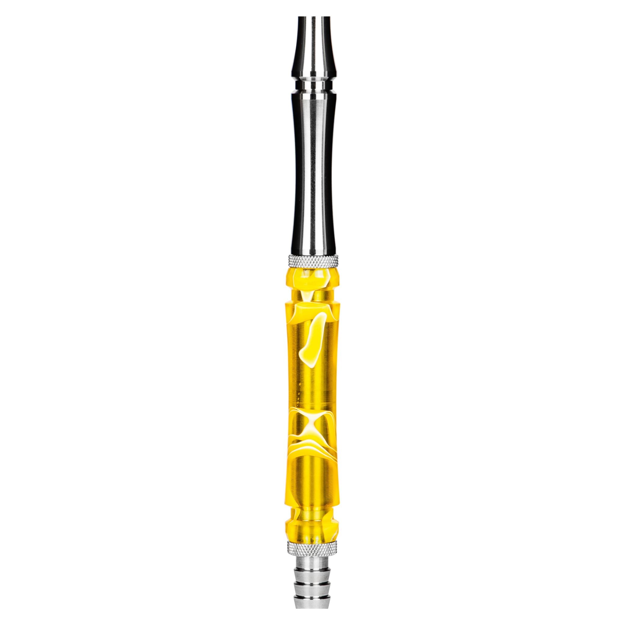 Moze Breeze Two Wavy Yellow two-piece stainless steel mouthpiece with matching bright yellow wavy resin sleeve, single-hose shisha component