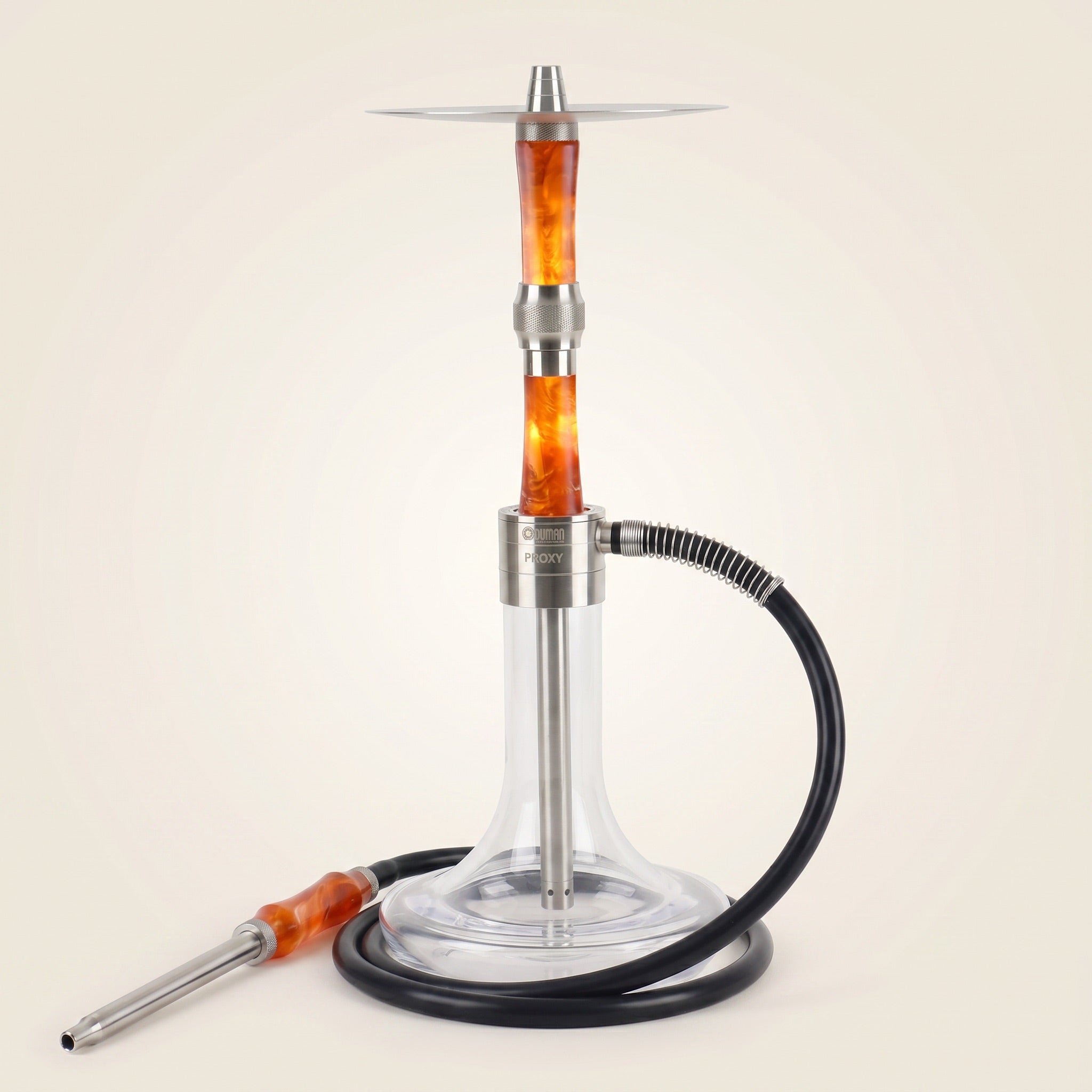 Oduman Proxy Ocean Orange shisha pipe with translucent coral epoxy body and stainless hardware — The Premium Way