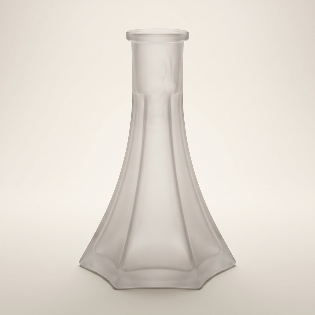OVO x Neolux Frosty White handmade frosted glass hookah base with six-facet splayed skirt, Russian-standard fit, The Premium Way