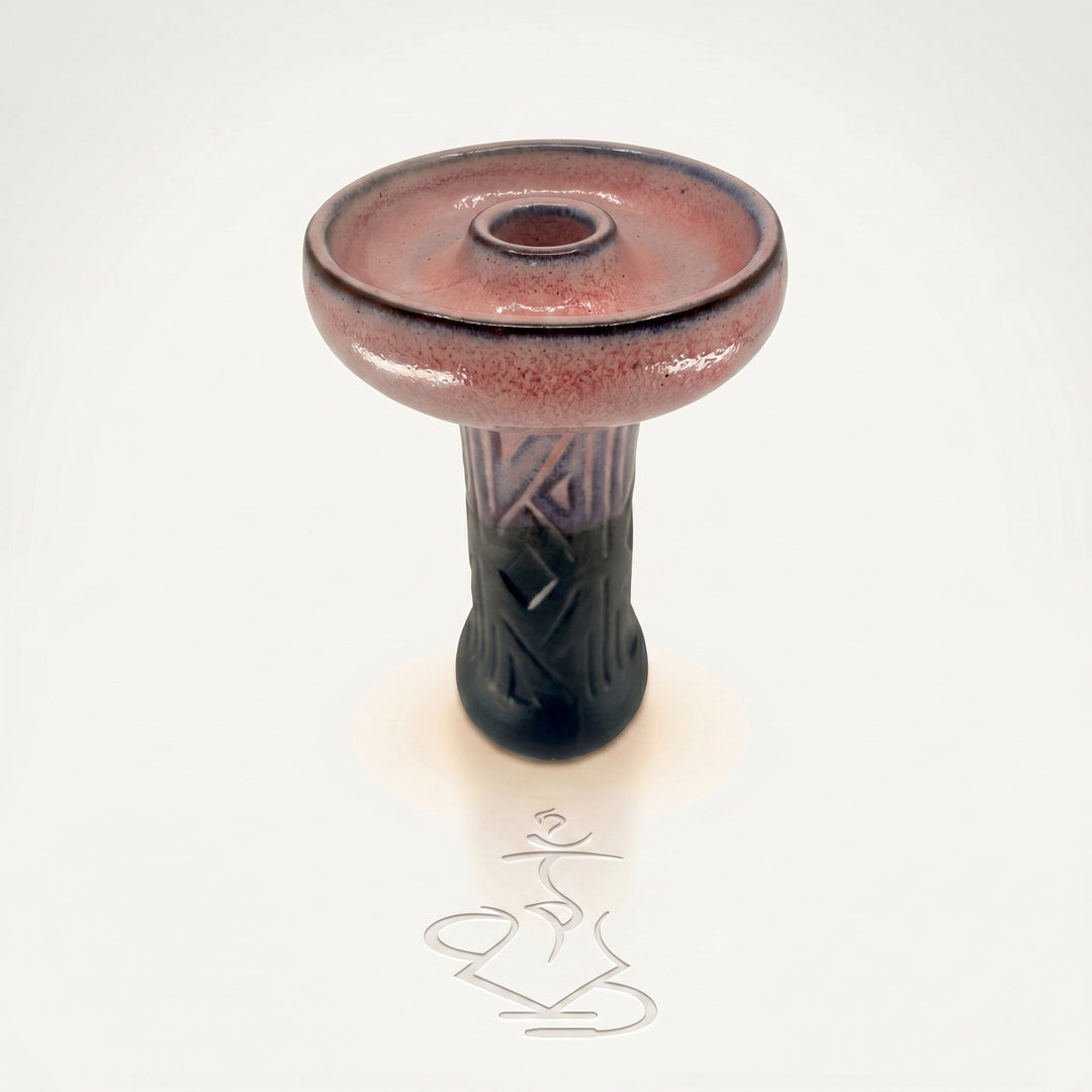 Queen phunnel shisha bowl in Blush, soft pink glaze with a dark rim edge and a matte carved stem