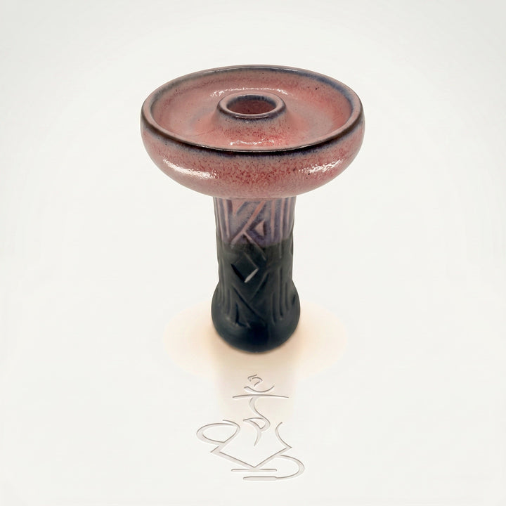 Queen phunnel shisha bowl in Blush, soft pink glaze with a dark rim edge and a matte carved stem
