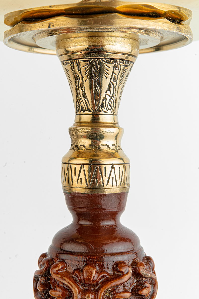 Shika Amazonia Brass and Wood Shisha Pipe, stem engraving detail, image 4 of 7