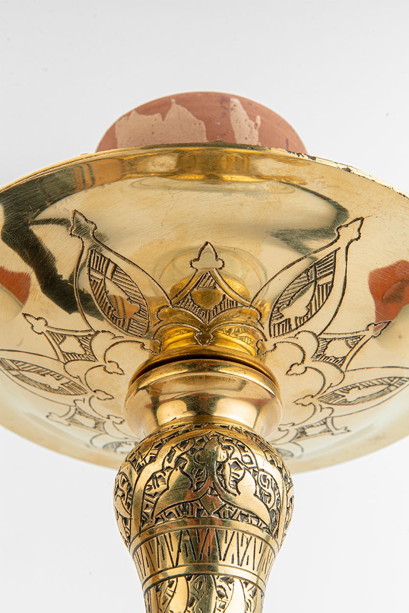 Shika Arya Tabletop Brass Shisha Pipe, stem engraving detail, image 4 of 6