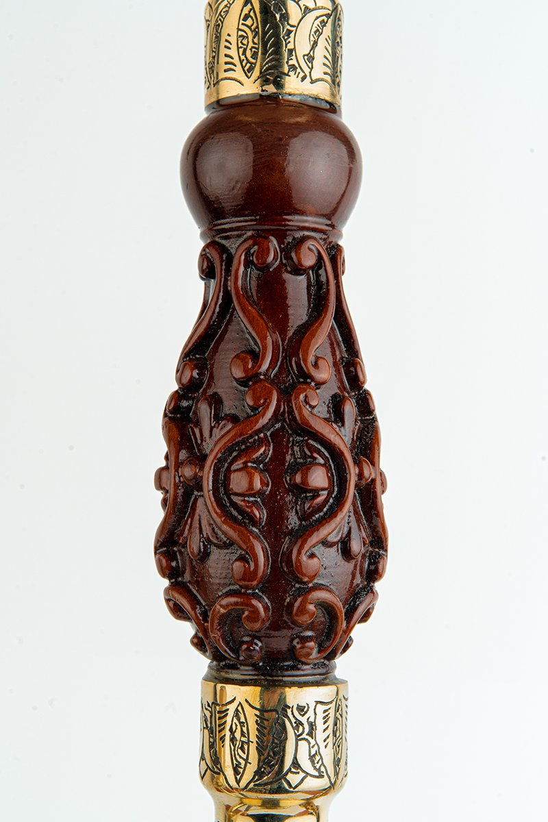 Shika Avatar Brass and Wood Shisha Pipe, stem engraving, close, image 5 of 7