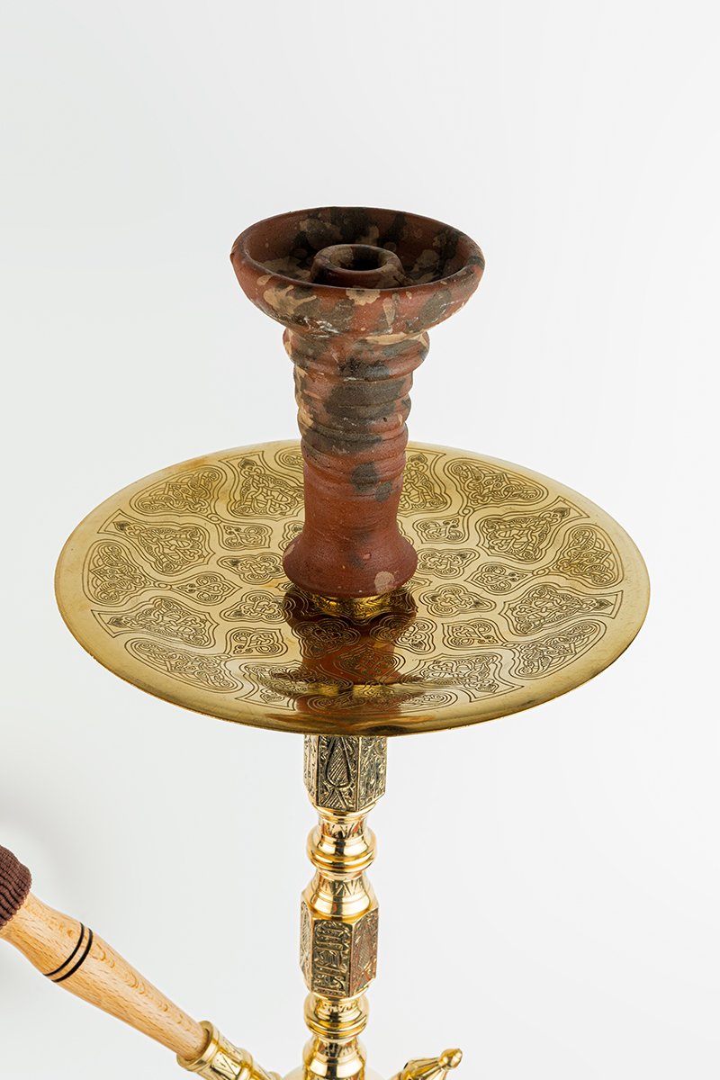 Shika Camersi CNC Brass Shisha Pipe, upper stem and tray, hand engraved brass, image 2 of 5