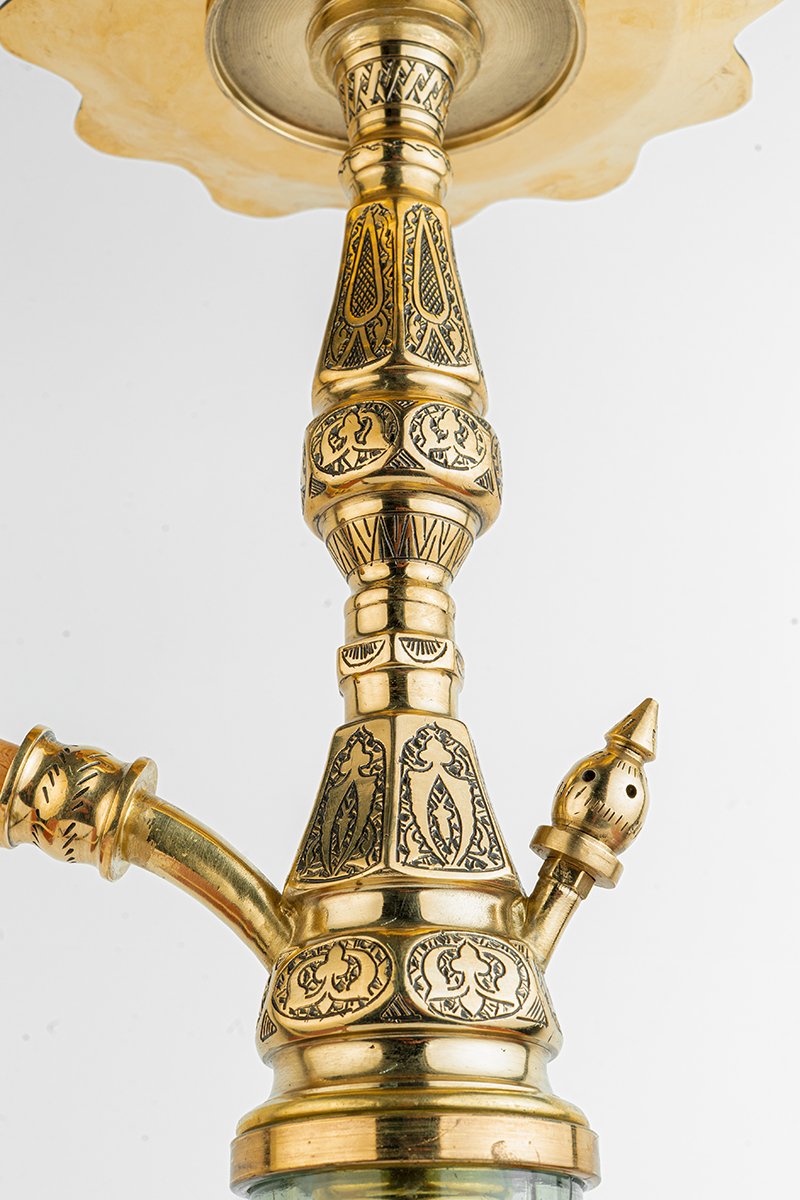 Shika Drakon Egyptian Brass Shisha Pipe, upper stem and tray, hand engraved brass, image 2 of 6