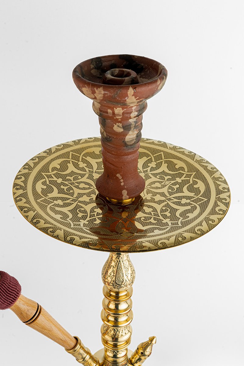 Shika Elwel CNC Brass Shisha Pipe, upper stem and tray, hand engraved brass, image 2 of 6