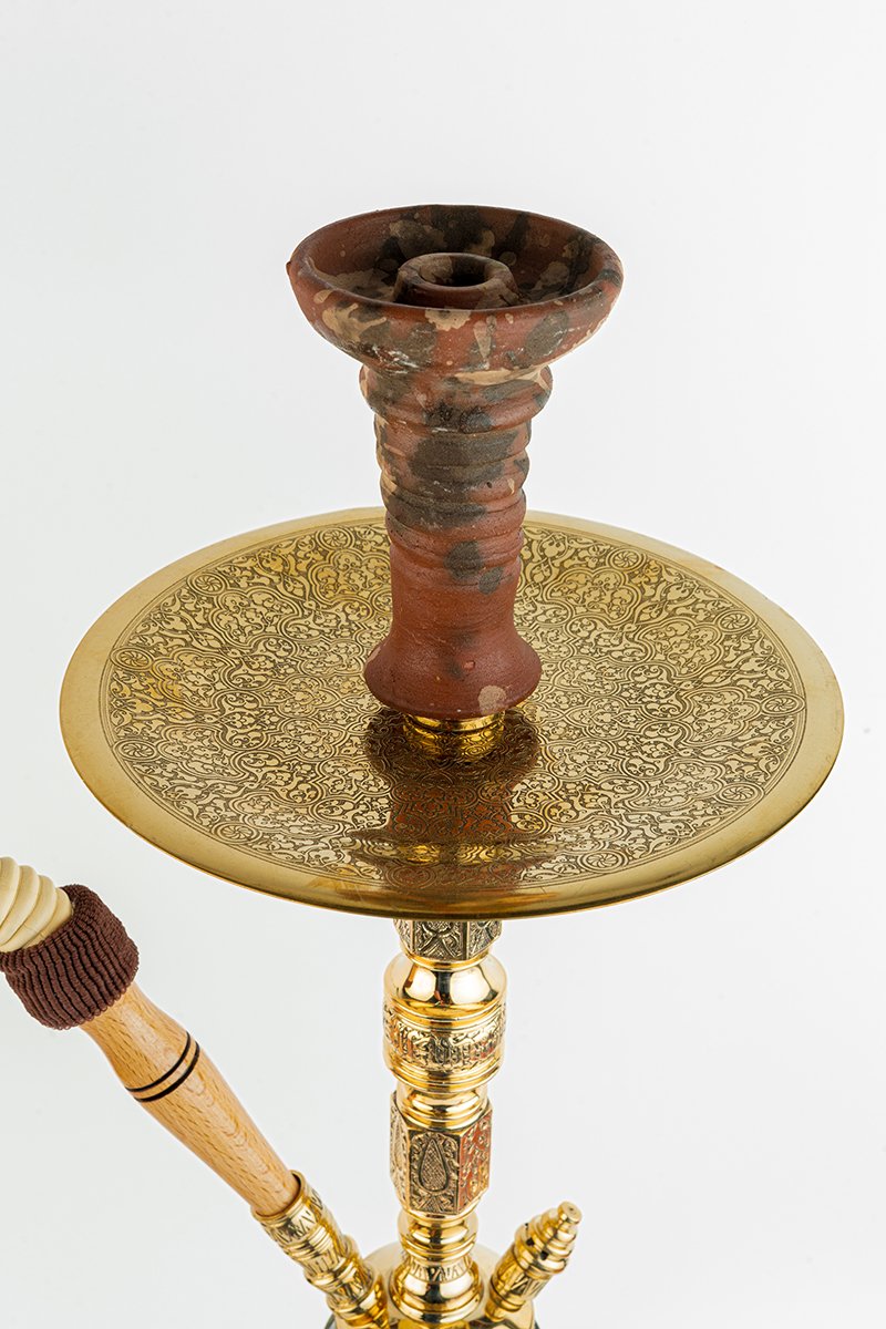 Shika Granada Imperial CNC Brass Shisha Pipe, upper stem and tray, hand engraved brass, image 2 of 5
