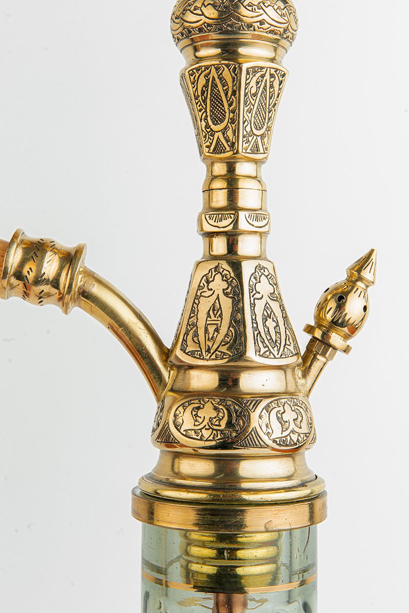 Shika Imperador Egyptian Brass Shisha Pipe, stem engraving detail, image 4 of 6