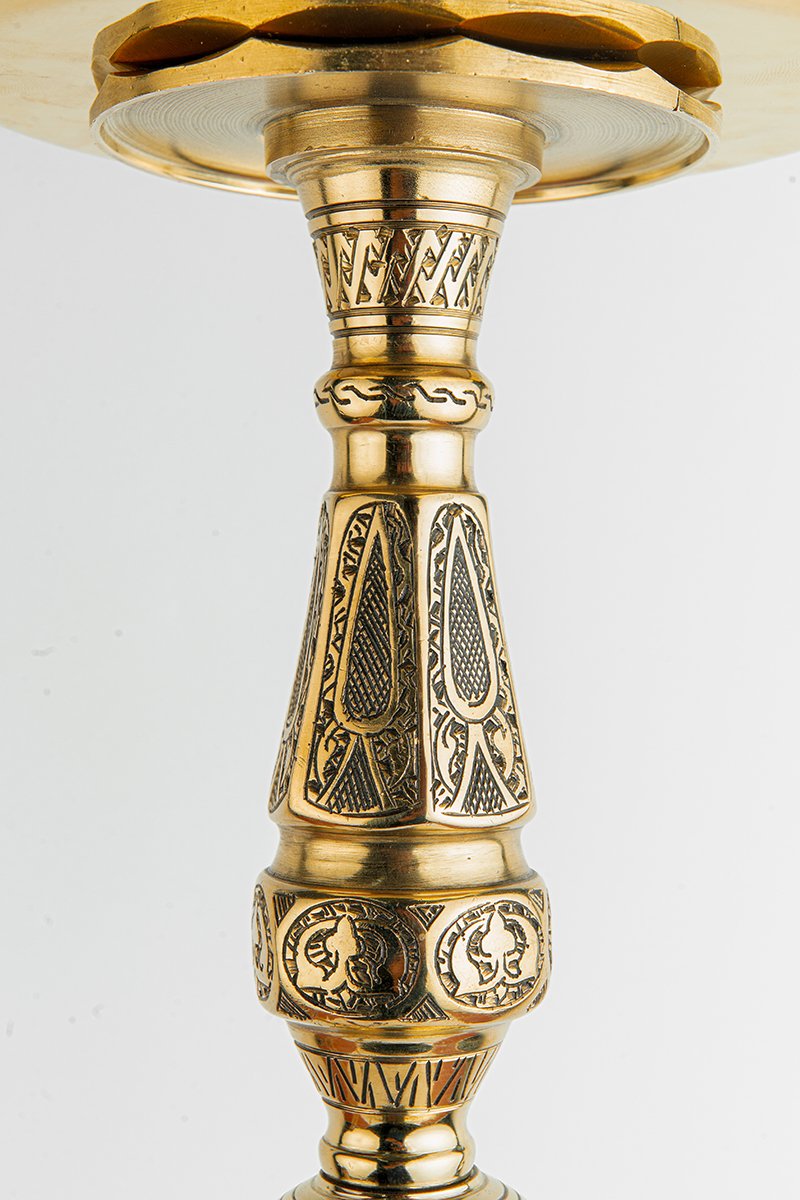 Shika Imperador Egyptian Brass Shisha Pipe, stem engraving, close, image 5 of 6