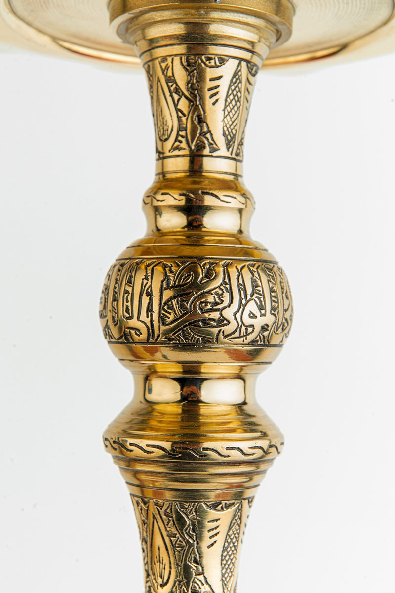 Shika Legend Egyptian Brass Shisha Pipe, lower stem and base neck detail, image 6 of 7